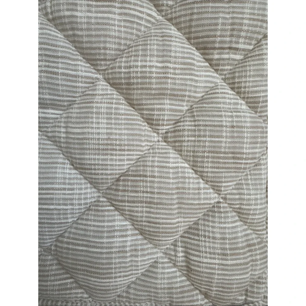 Pottery Barn Jasper Stripe Diamond Quilted Shams Standard FLAX White Stripe